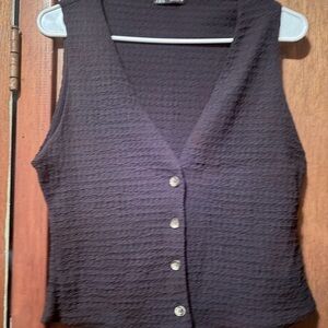 Zara Black Sleeveless Button-Front Textured Top